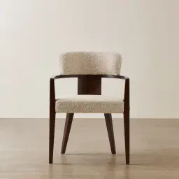 Lila Mid Beige Woven Fabric Dining Chair - Ebony Brown Wooden Legs