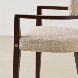Lila Mid Beige Woven Fabric Dining Chair - Ebony Brown Wooden Legs