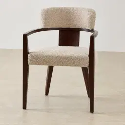 Lila Mid Beige Woven Fabric Dining Chair - Ebony Brown Wooden Legs