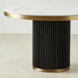 Archie Black Round Dining Table with Statuario White Sintered Stone Top - 120cm