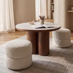 Terzetto Kids White Sintered Stone Play Table - Mocha Walnut Legs