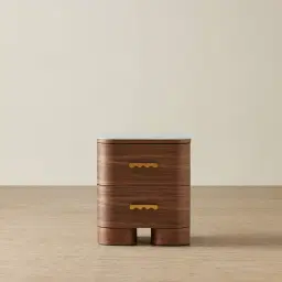 Terzetto Kids Mocha Walnut Bedside Table with White Sintered Stone Top