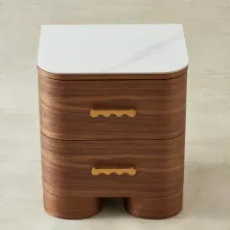 Terzetto Kids Mocha Walnut Bedside Table with White Sintered Stone Top