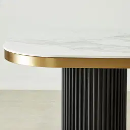 Archie Black Curved Rectangular Dining Table with Statuario White Sintered Stone Top - 160x90cm