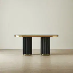 Archie Black Curved Rectangular Dining Table with Statuario White Sintered Stone Top - 160x90cm
