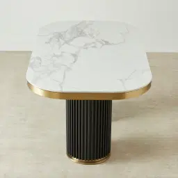 Archie Black Curved Rectangular Dining Table with Statuario White Sintered Stone Top - 160x90cm