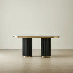Archie Black Curved Rectangular Dining Table with Statuario White Sintered Stone Top - 160x90cm