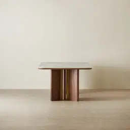 Sir Lionell II Gliding White Sintered Stone Rectangular Dining Table - Walnut Brown Wooden Legs 270x120cm