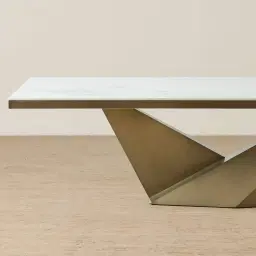 Vania Brushed Bronze Dining Table with Statuario White Sintered Stone Top - 268x118cm
