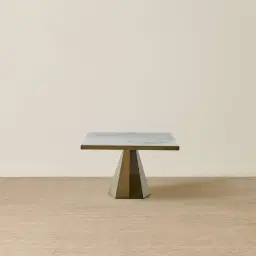 Vania Brushed Bronze Dining Table with Statuario White Sintered Stone Top - 268x118cm