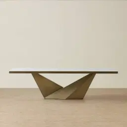 Vania Brushed Bronze Dining Table with Statuario White Sintered Stone Top - 268x118cm