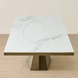 Vania Brushed Bronze Dining Table with Statuario White Sintered Stone Top - 268x118cm