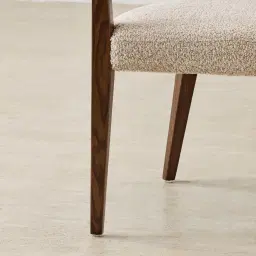Lila Mid Beige Woven Fabric Dining Chair - Amber Brown Wooden Leg