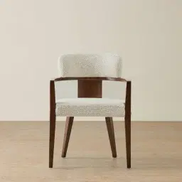 Lila Stone Cream Fabric Dining Chair - Amber Brown Wooden Legs