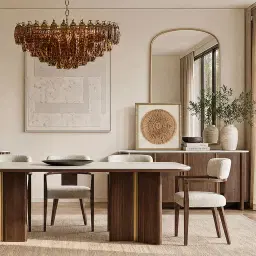 Lila Stone Cream Fabric Dining Chair - Amber Brown Wooden Legs