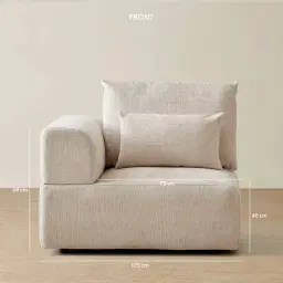 Riviera III Powder White Chenille Fabric Sofa - Left Seat