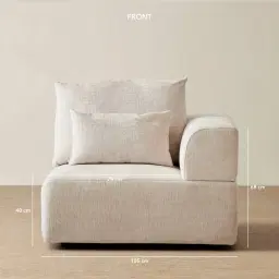 Riviera III Powder White Chenille Fabric Sofa - Right Seat