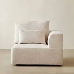 Riviera III Powder White Chenille Fabric Sofa - Right Seat