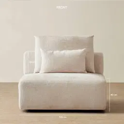 Riviera III Powder White Chenille Fabric Sofa - Armless Seat