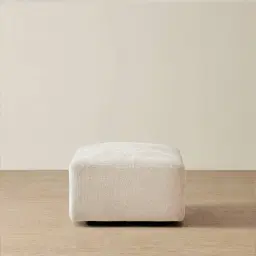 Riviera III Powder White Chenille Fabric Sofa - Rectangular Ottoman
