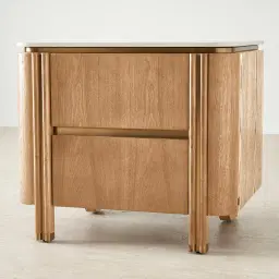 Portobello II Light Brown Ash Veneer Bedside Table - Pandora Brown Sintered Stone Top