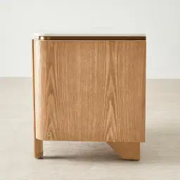 Portobello II Light Brown Ash Veneer Bedside Table - Pandora Brown Sintered Stone Top