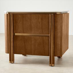 Portobello II Toffee Brown Ash Veneer Bedside Table - Pandora Brown Sintered Stone Top