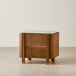 Portobello II Toffee Brown Ash Veneer Bedside Table - Pandora Brown Sintered Stone Top