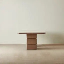 Whimsy Walnut Brown Wooden Dining Table - Taj Mahal Sintered Stone Top