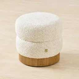 Pixie Stone Cream Kids Play Stool in Light Brown Ash Base