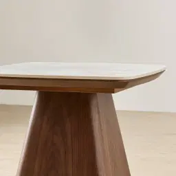 Dunstan Smoky Walnut Veneer Side Table with Statuario White Sintered Stone Top