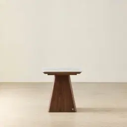 Dunstan Smoky Walnut Veneer Side Table with Statuario White Sintered Stone Top