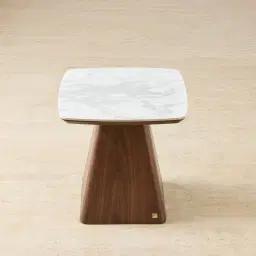 Dunstan Smoky Walnut Veneer Side Table with Statuario White Sintered Stone Top