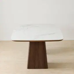 Dunstan Smoky Walnut Veneer Rectangular Dining Table with Statuario White Sintered Stone Top - 240x120cm