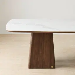 Dunstan Smoky Walnut Veneer Rectangular Dining Table with Statuario White Sintered Stone Top - 240x120cm