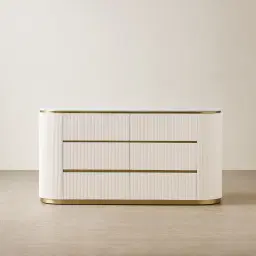 Archie Cream Wooden 6-Drawer Dresser with White Sintered Stone Top