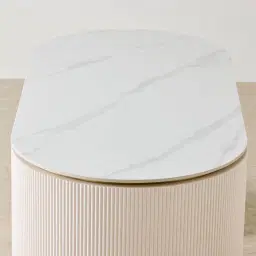 Archie Cream Wooden Study Desk with White Sintered Stone Top