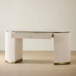 Archie Cream Wooden Study Desk with White Sintered Stone Top