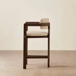 Desmond Sand Beige Vegan Leather Counter Stool - Dark Brown Ash Legs