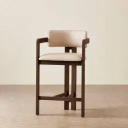 Desmond Sand Beige Vegan Leather Counter Stool - Dark Brown Ash Legs