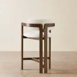 Desmond Chantilly White Fabric Counter Stool - Dark Brown Ash Legs