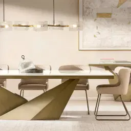 Vania Brushed Bronze Dining Table with Statuario White Sintered Stone Top - 240x118cm