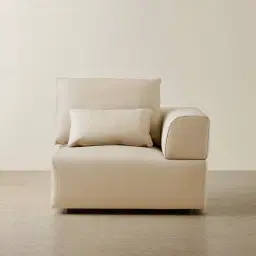 Riviera Almond Cream Leather Sofa - Right Seat