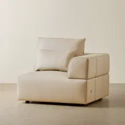Riviera Almond Cream Leather Sofa - Right Seat