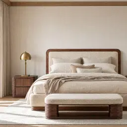 Ophelia Mid Beige Fabric Ottoman - Smoky Walnut