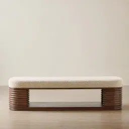 Ophelia Mid Beige Fabric Ottoman - Smoky Walnut