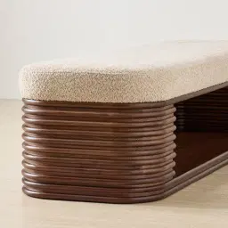 Ophelia Mid Beige Fabric Ottoman - Smoky Walnut