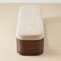 Ophelia Mid Beige Fabric Ottoman - Smoky Walnut
