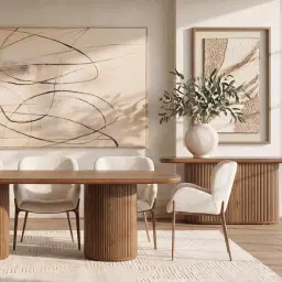 Terra Linea Amber Brown Ash Veneer Two - Round Leg Rectangular Dining Table - 240cm x 120cm