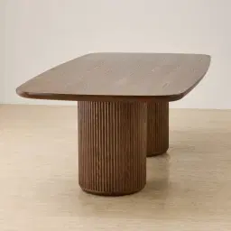 Terra Linea Amber Brown Ash Veneer Two - Round Leg Rectangular Dining Table - 240cm x 120cm